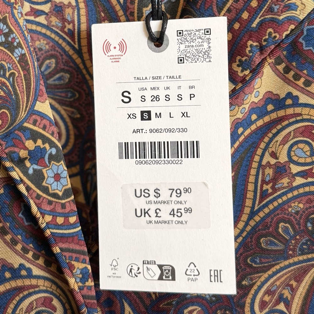 ZARA | Paisley Pajama Shirt | NWT Small - Picture 7 of 7